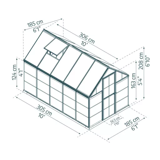 Polikarbonát üvegház Palram-Canopia HYBRID-ezüst 6x10 (1,83x3,05 m)