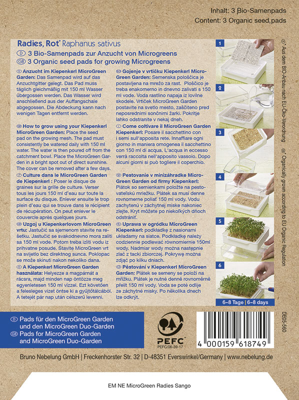 Microgreens Ekološka vijolična redkev Polnilna blazina za semena Kiepenkerl 3 kosi