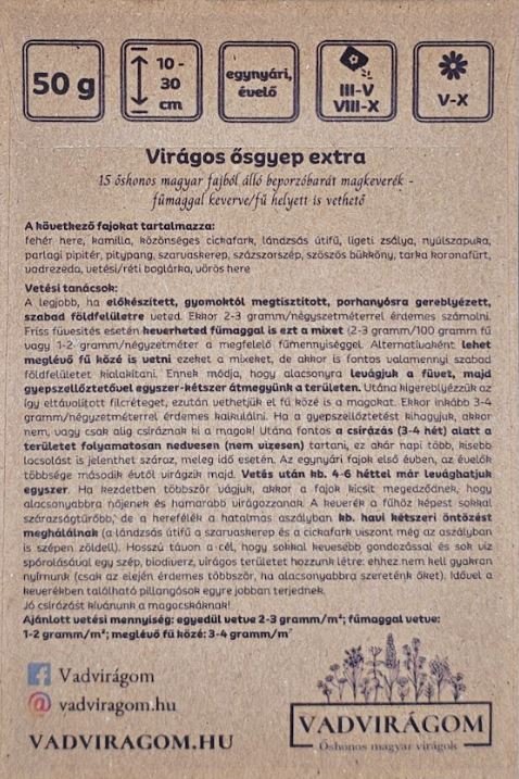 Vadvirágom őshonos magyar virágmag keverék Virágos ősgyep Extra 50g