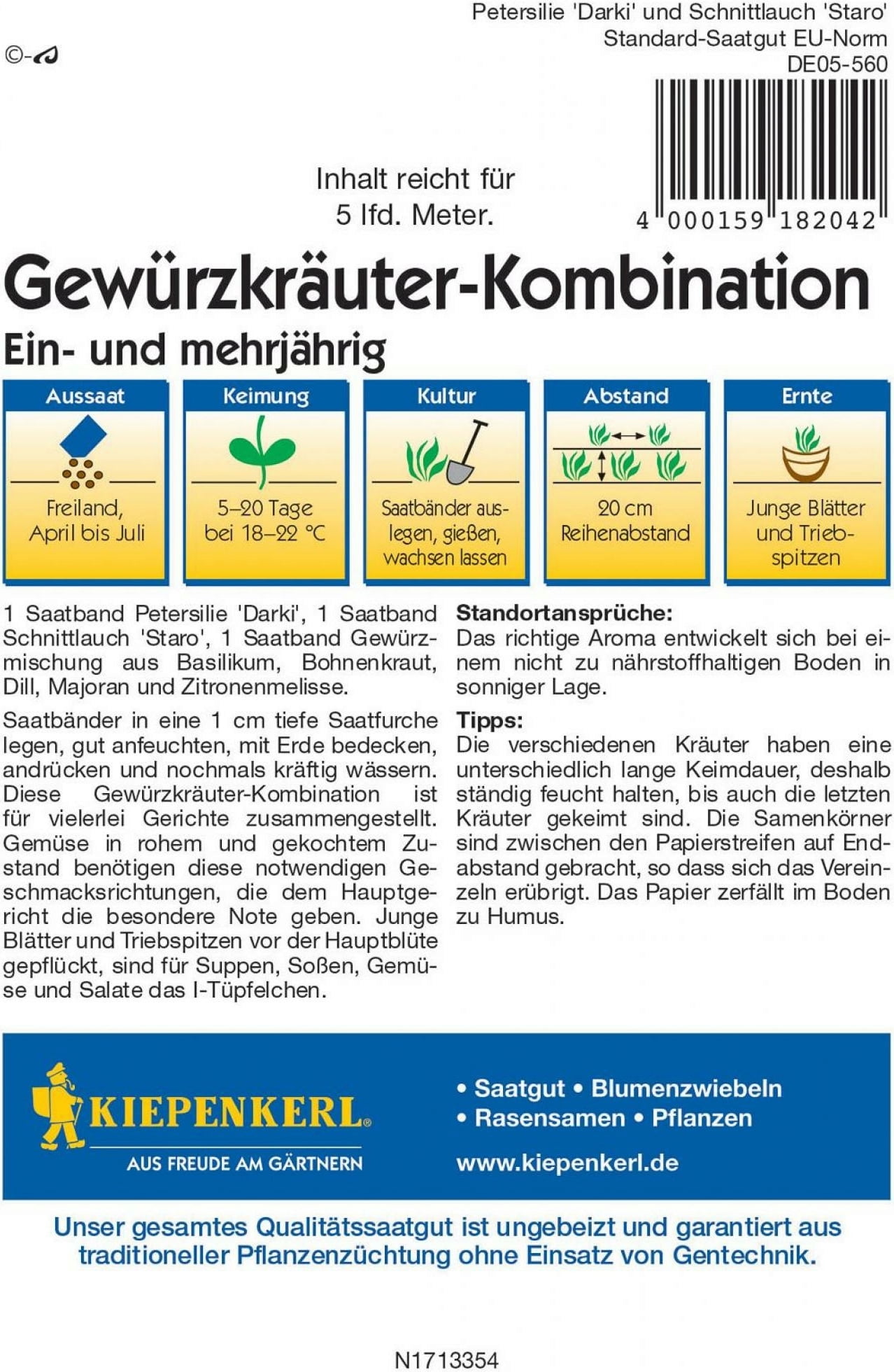 Trak s semeni za enoletne in večletne zelnate kombinacije Kiepenkerl 5 m