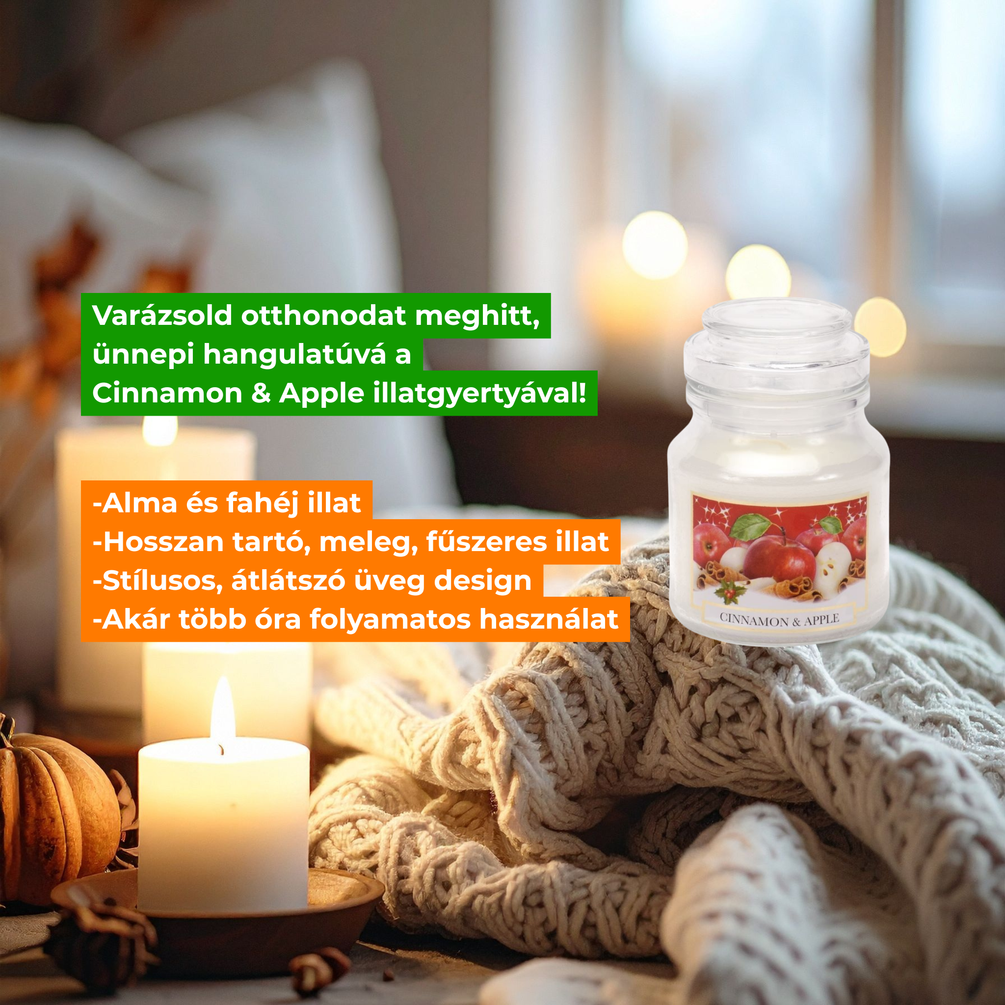 Dišeče steklo Premium, cimet in jabolko, z možnostjo ponovnega zapiranja 130 g