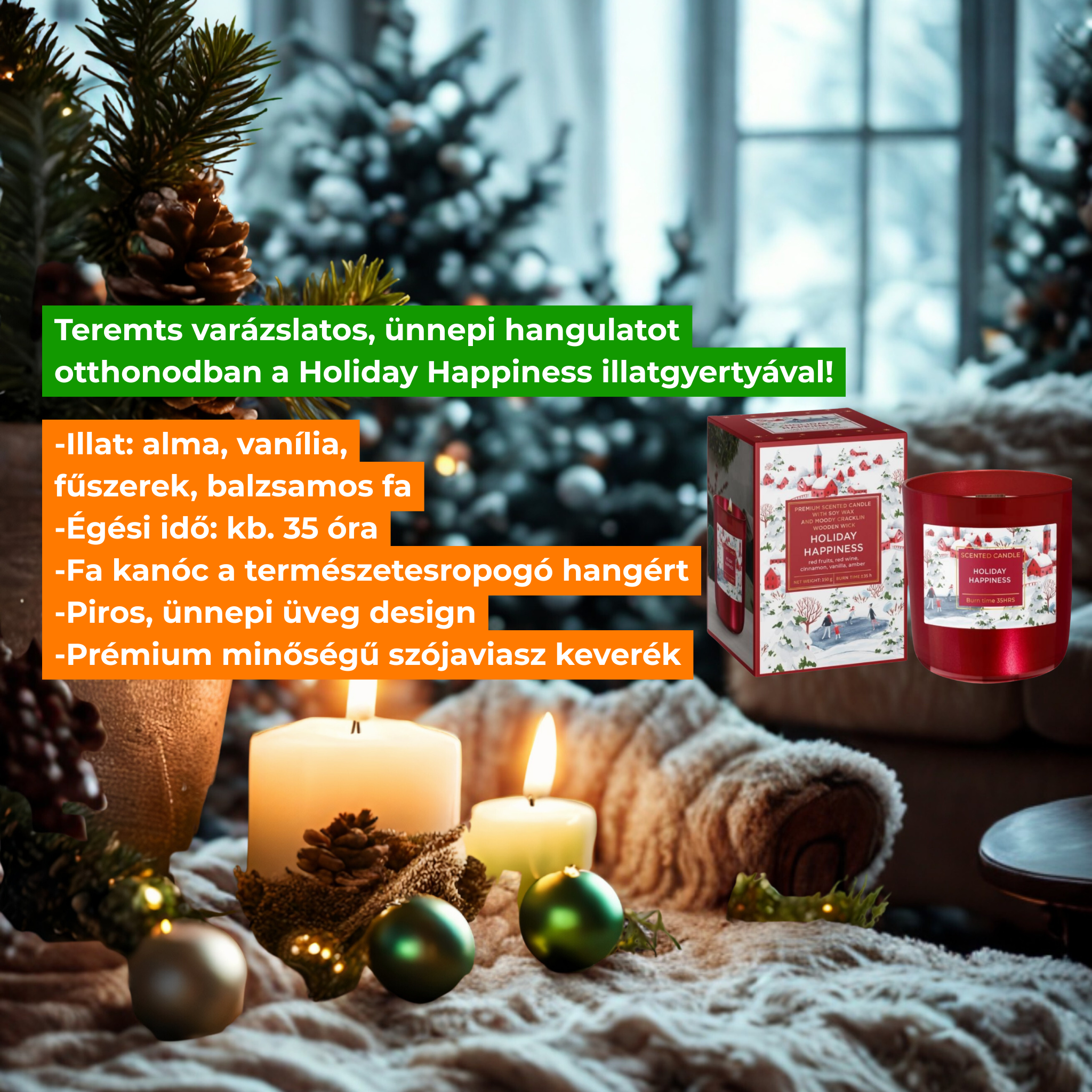 Dišeče steklo Premium, sojin vosek Holliday Happiness 150 g
