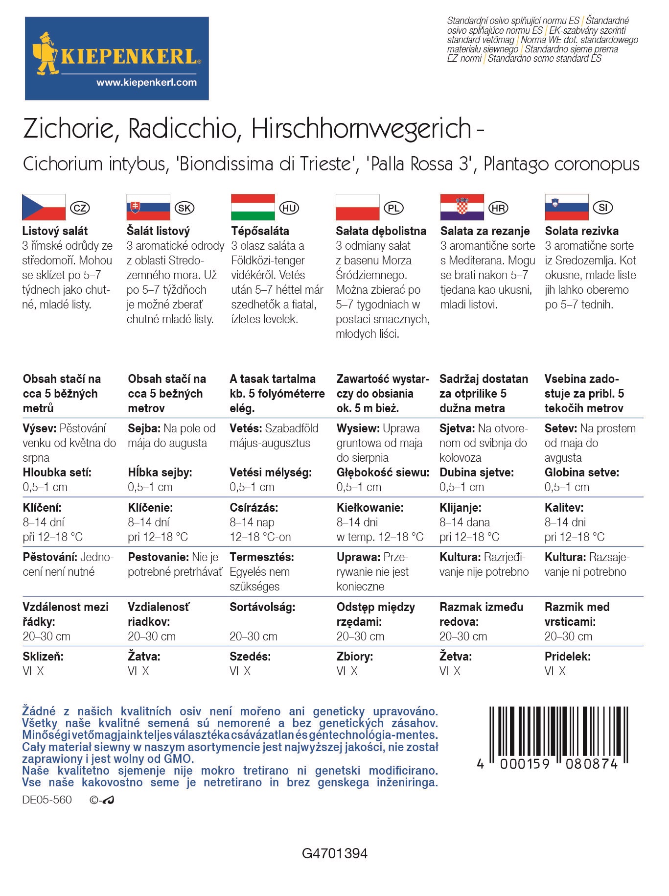 Trakovi s semeni Italijanska zelena solata 4x2,5 m Kiepenkerl