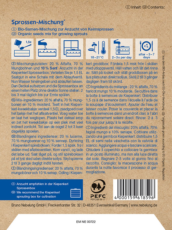Kaljena semena Bio Mix (lucerna, mungo, gorčica) Kiepenkerl 50 g