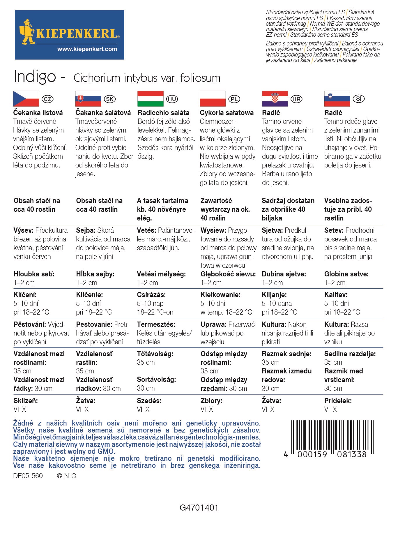 Lettuce Radicchio Indigo 40 grains Kiepenkerl