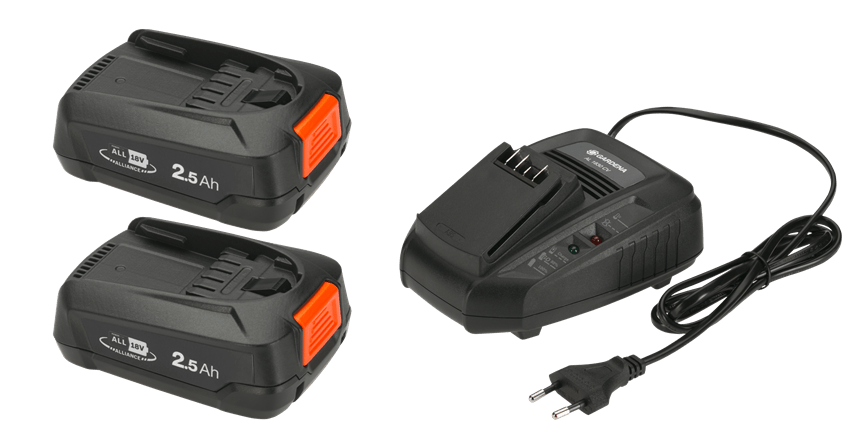 Baterijski komplet P4A 2 x PBA 18V/45 2,5 Ah + AL1830 CV Gardena