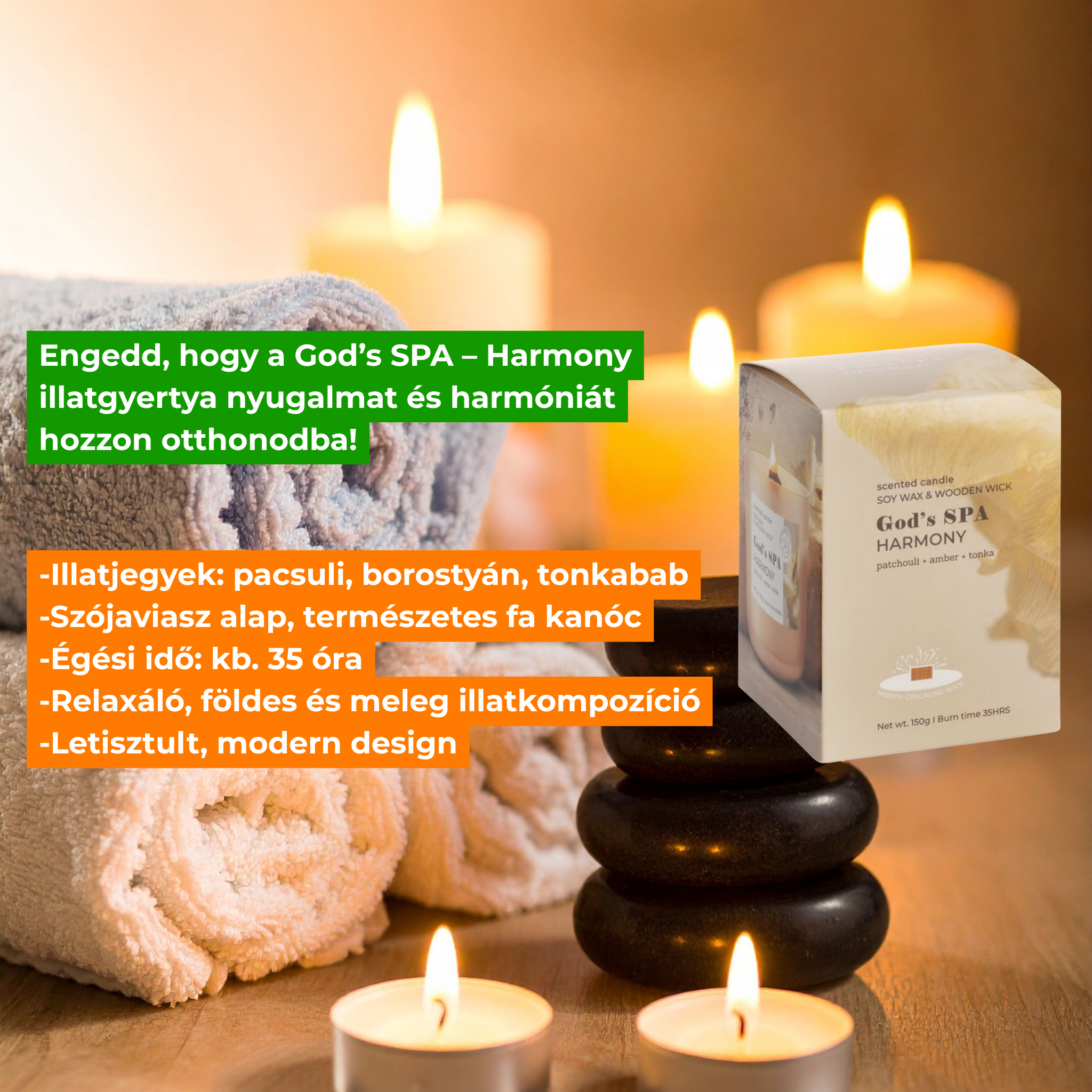 Dišeče steklo Premium, sojin vosek God's SPA Harmony 150 g