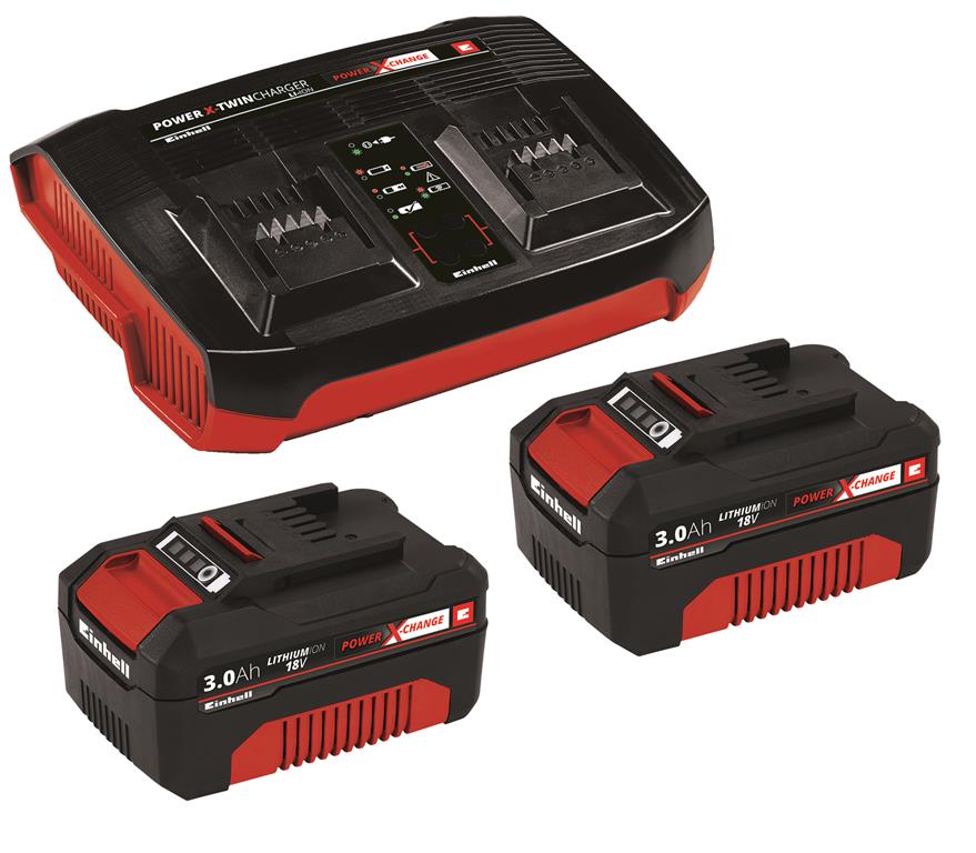 Einhell 2 kosa baterije + dvojni polnilec 2x3,0Ah in komplet za polnjenje Twincharger