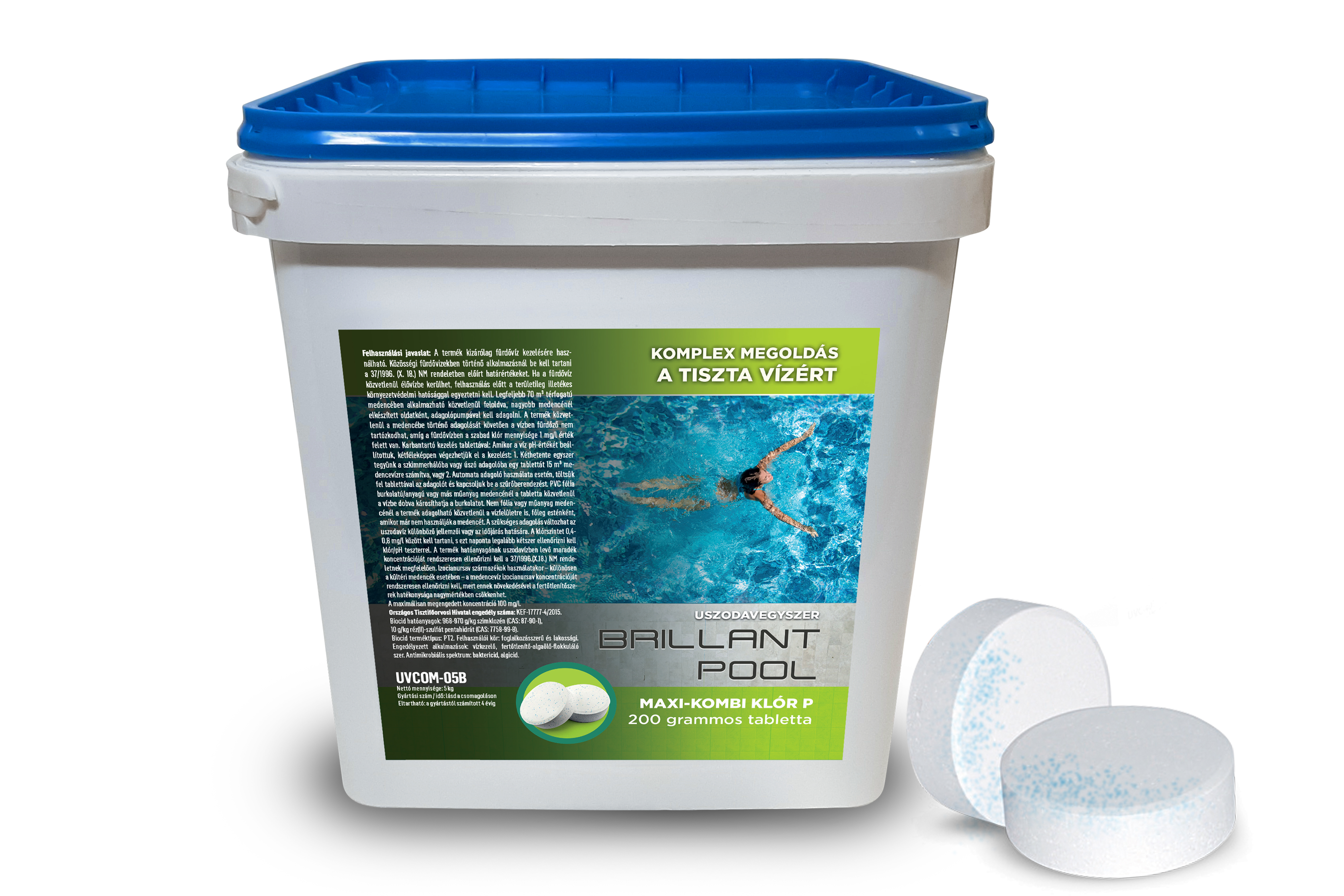 Maxi-kombi klór P-lassan oldódó klórtabletta, algaölő, pelyhesítő 200g/db 5 kg