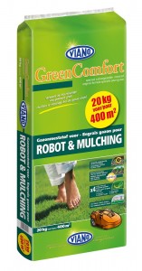 Viano Robot&amp;Mulching organic lawn care for lawns treated with robotic lawnmowers 7-6-3+2MgO+Fe 20kg