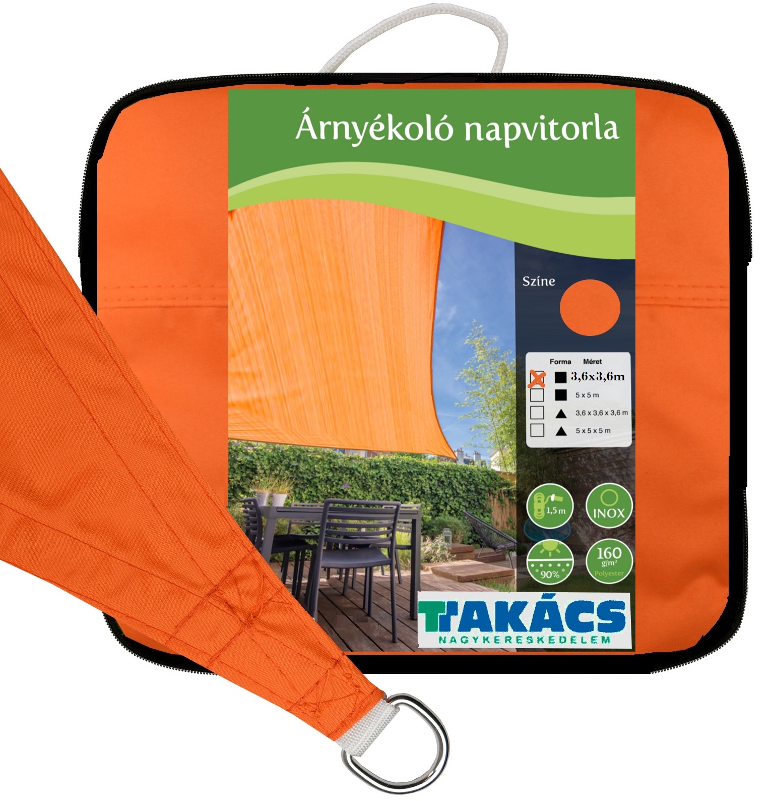 Sun sail orange 5x5 m 160g/m2