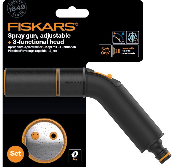 Comfort watering gun, adjustable watering head + 3 function watering head Fiskars