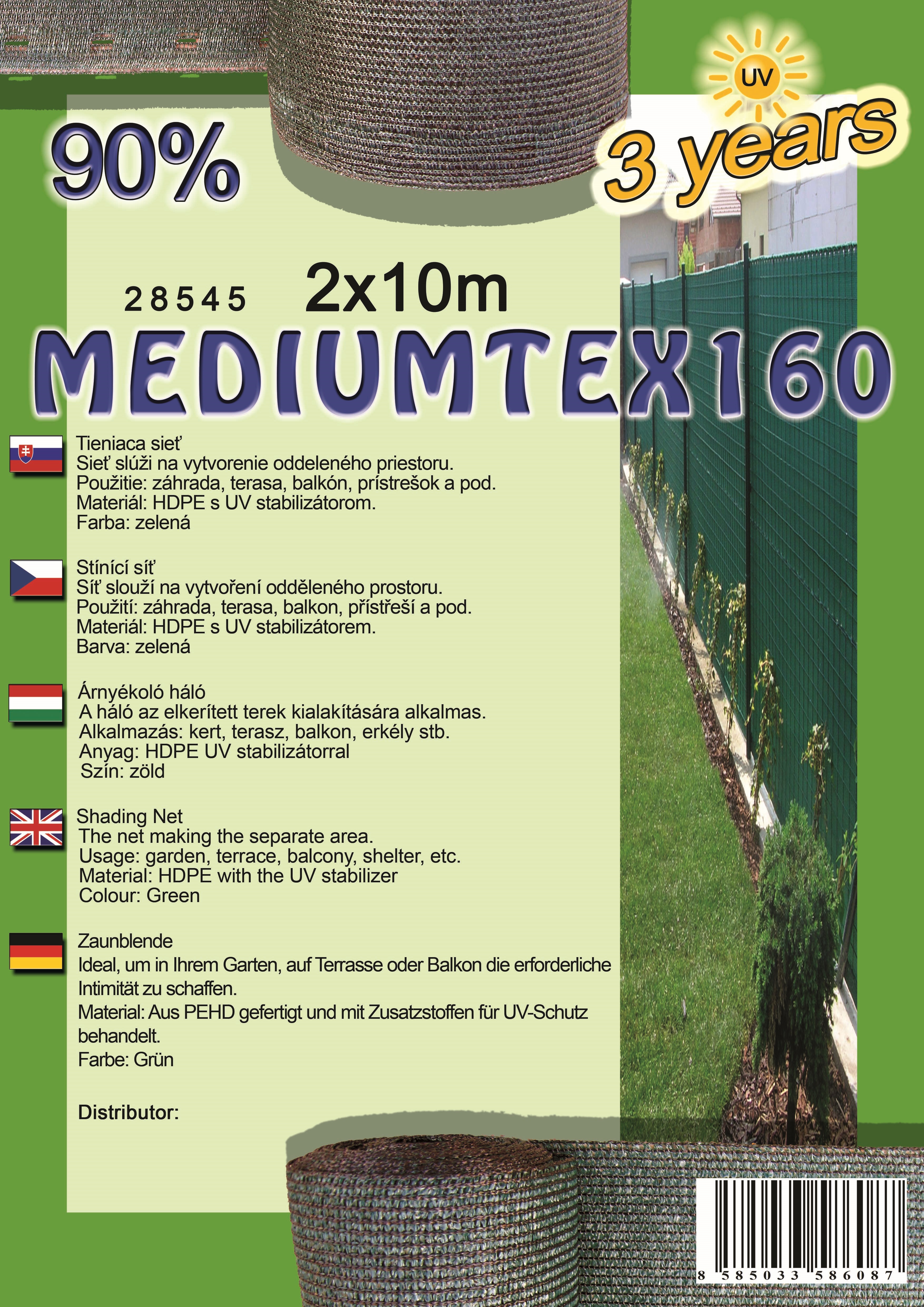 Mreža za ograjo MEDIUMTEX160 2X10 m zelena 90%
