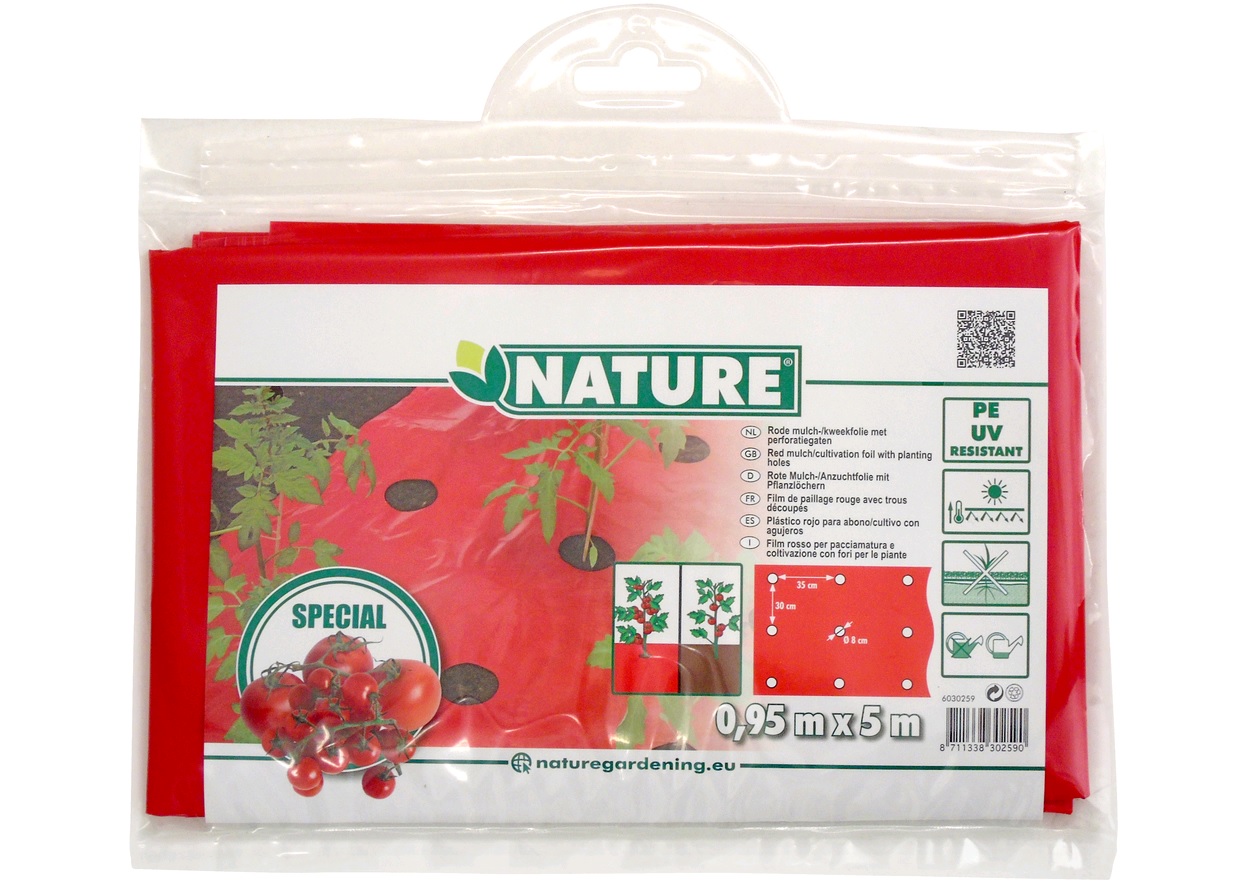 Ovijalna folija za PARADICSOMHOZ rdeča 25 mikronov s premerom 40x80mm z luknjami za sajenje-0,95x10m