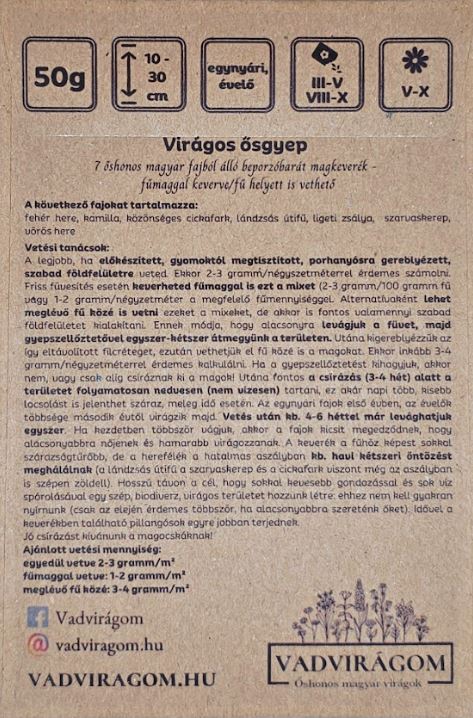 Vadvirágom őshonos magyar virágmag keverék Virágos ősgyep 50g
