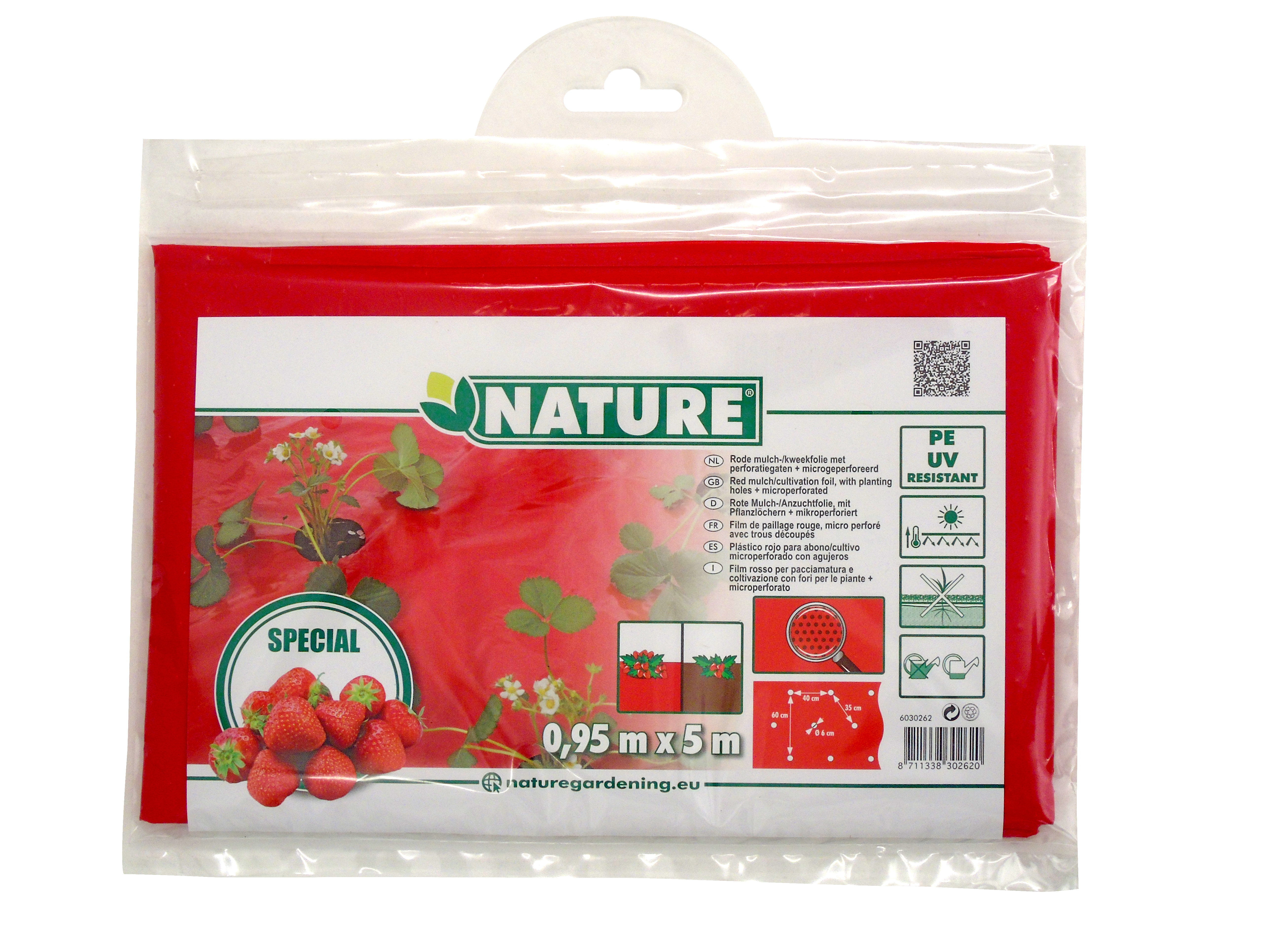 Folija EPERHEZ rdeča 25 mikronov premera 60x60mm z luknjami za sajenje 0,95x5m