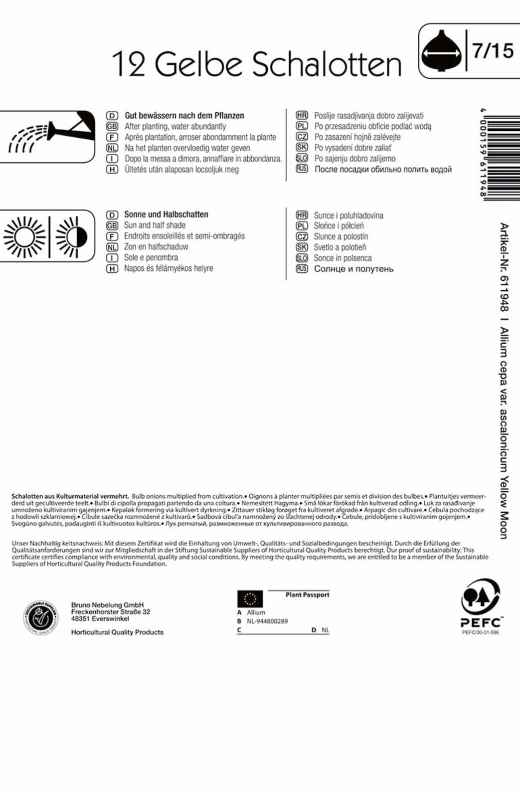 Dugh Čebula Šalotka Yellow Moon (rumena) Kiepenkerl 10 kosov