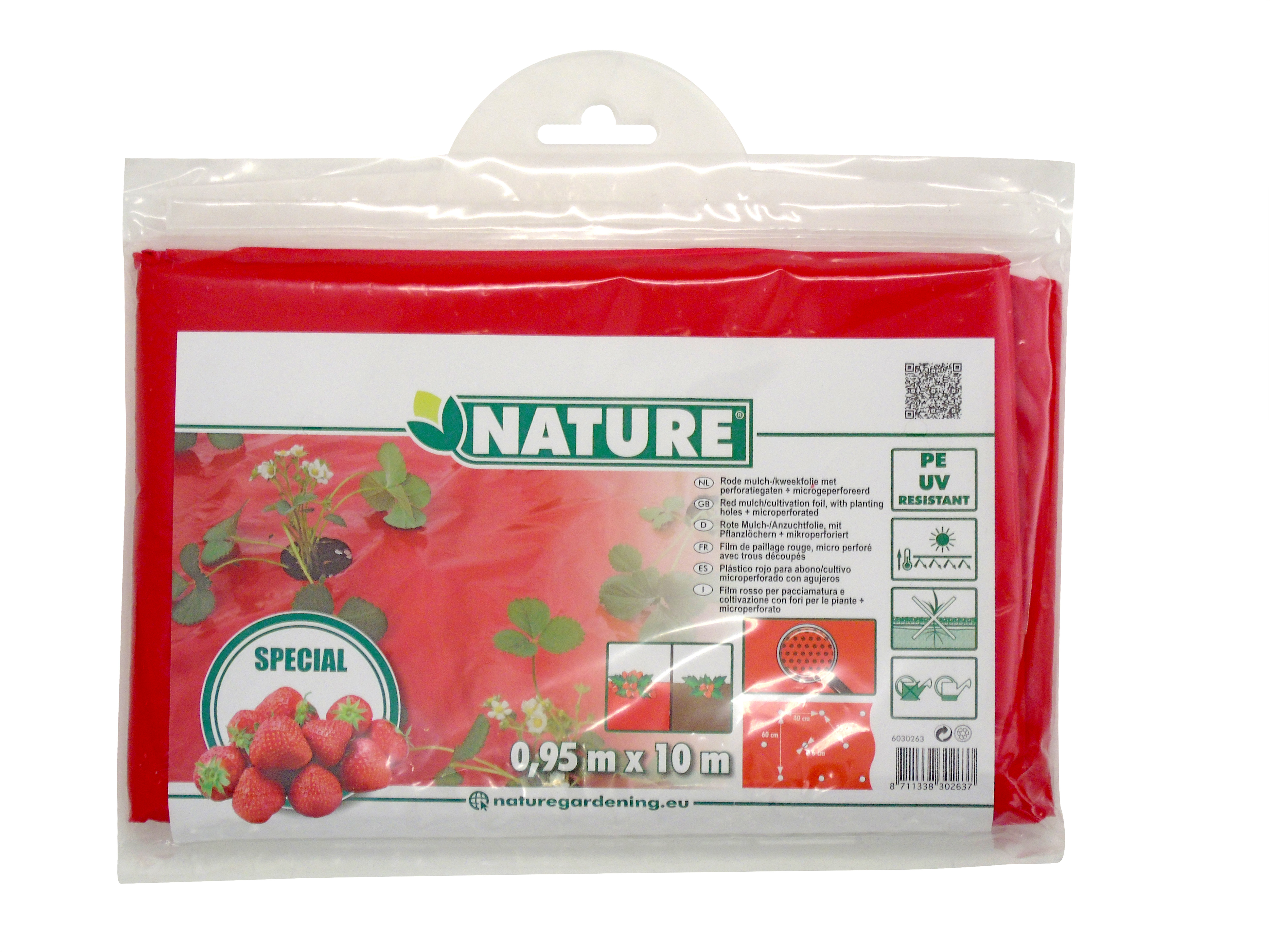 Folija EPERHEZ rdeča 25 mikronov premera 80x60mm z luknjami za sajenje 0,95x10m