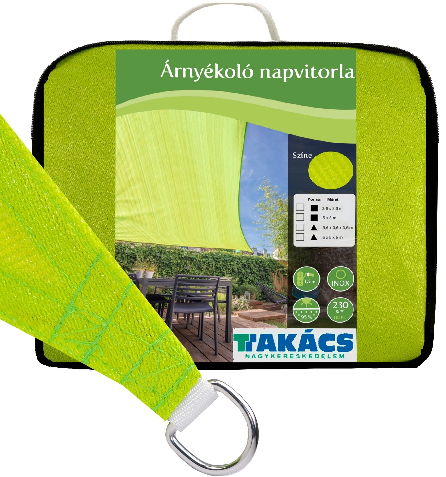 Sončno jadro zeleno 5x5 m 230g/m2
