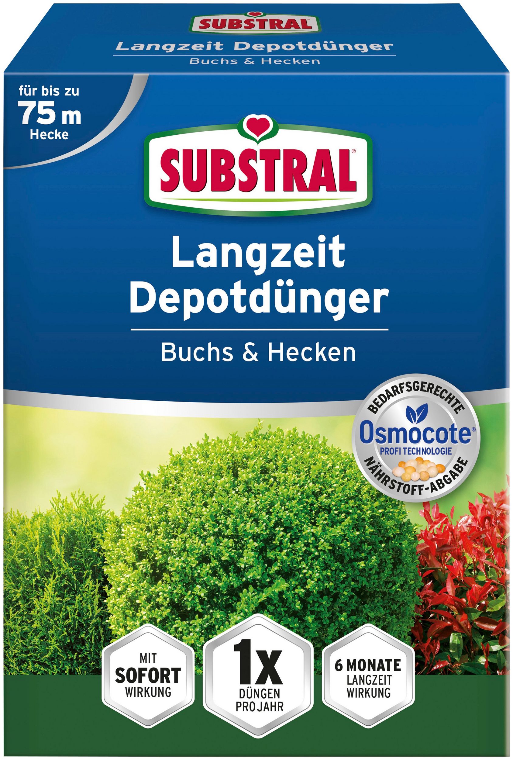 Substral Osmocote dolgotrajno gnojilo za buksuse, tuje, borovce in žive meje 1,5 kg