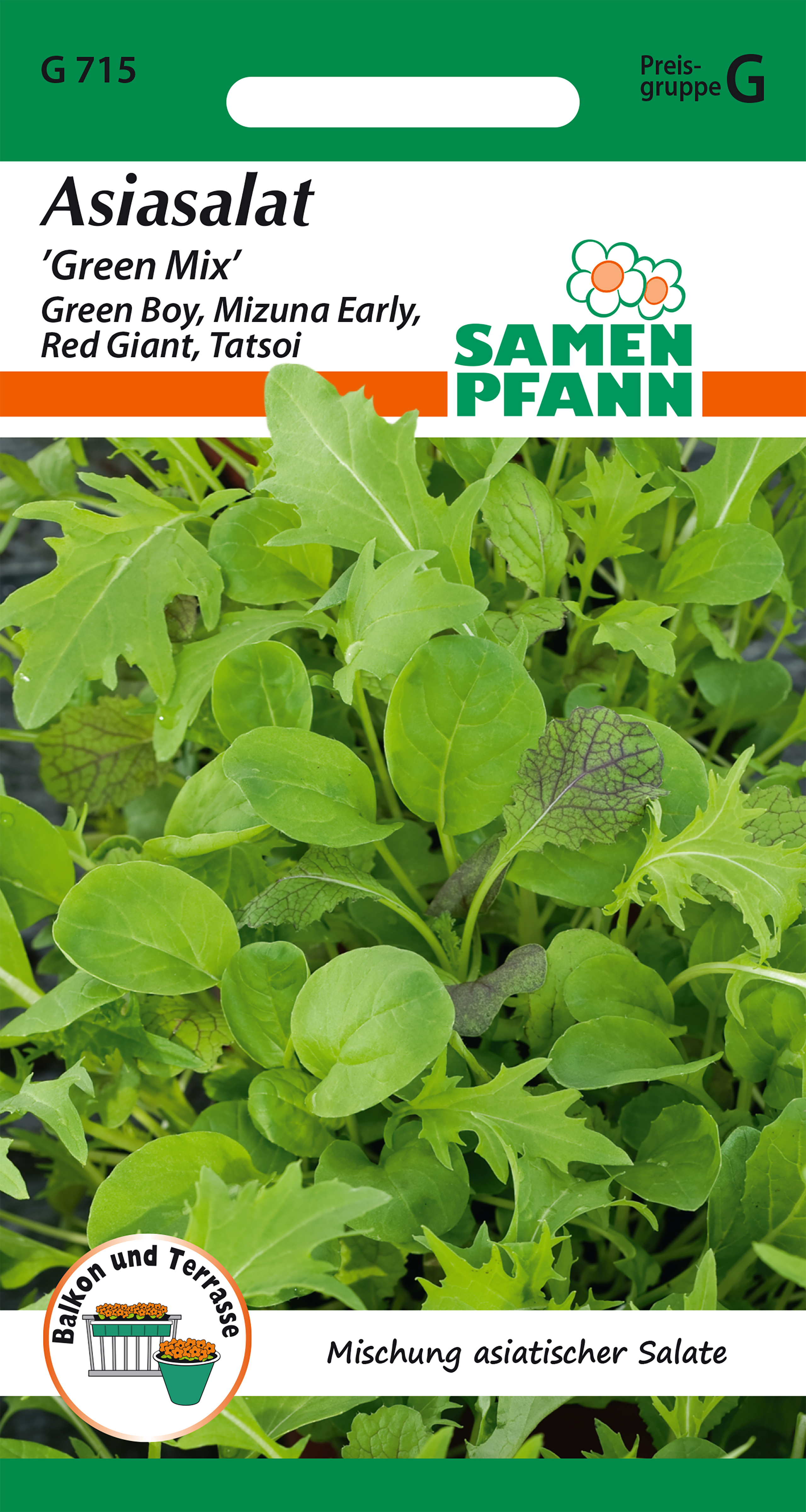 Azijska solatna zelena mešanica približno 3-4 m2 Seme Pfann
